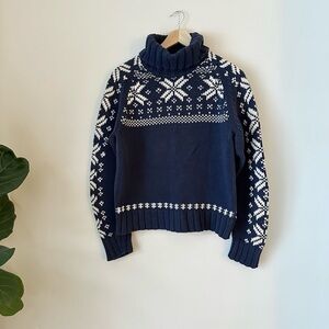 VTG 90s Ralph Lauren Heavy Chunky Knit Turtle Neck Sweater Nordic Snowflake Cabi
